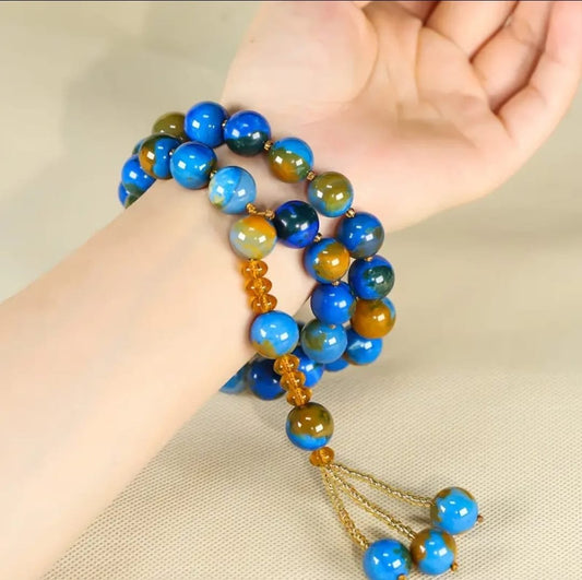 سبحة العقيق الأزرق والأقحوان السماوي 33 حبة