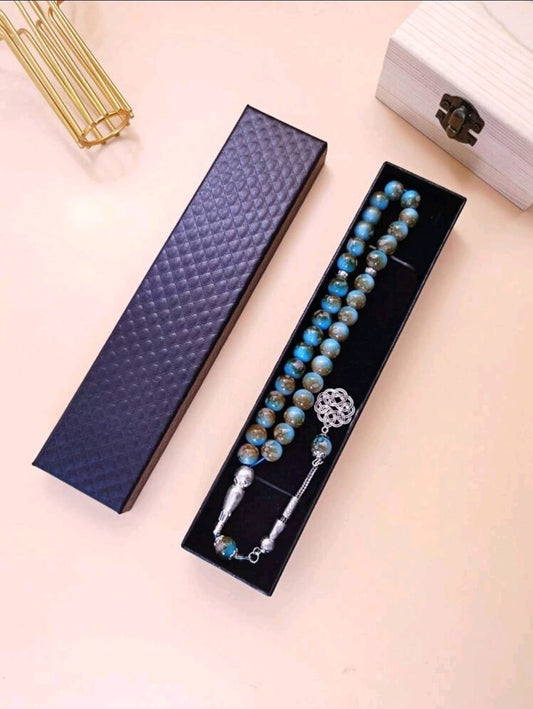 سبحة من حبات اللؤلؤ الكريستالية 33 حبة نمط الزهرة الزرقاء