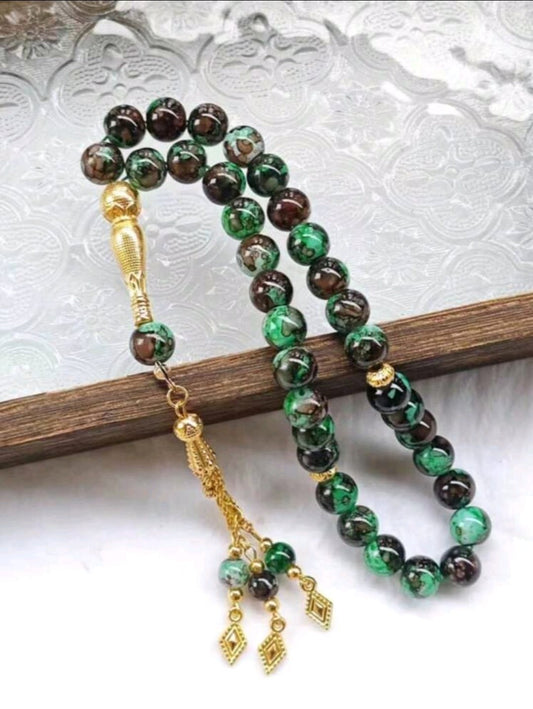 سبحة الخرز الأخضر الداكن 33 حبة